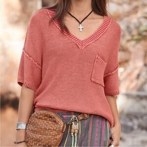Sundance coral v-neck sweater